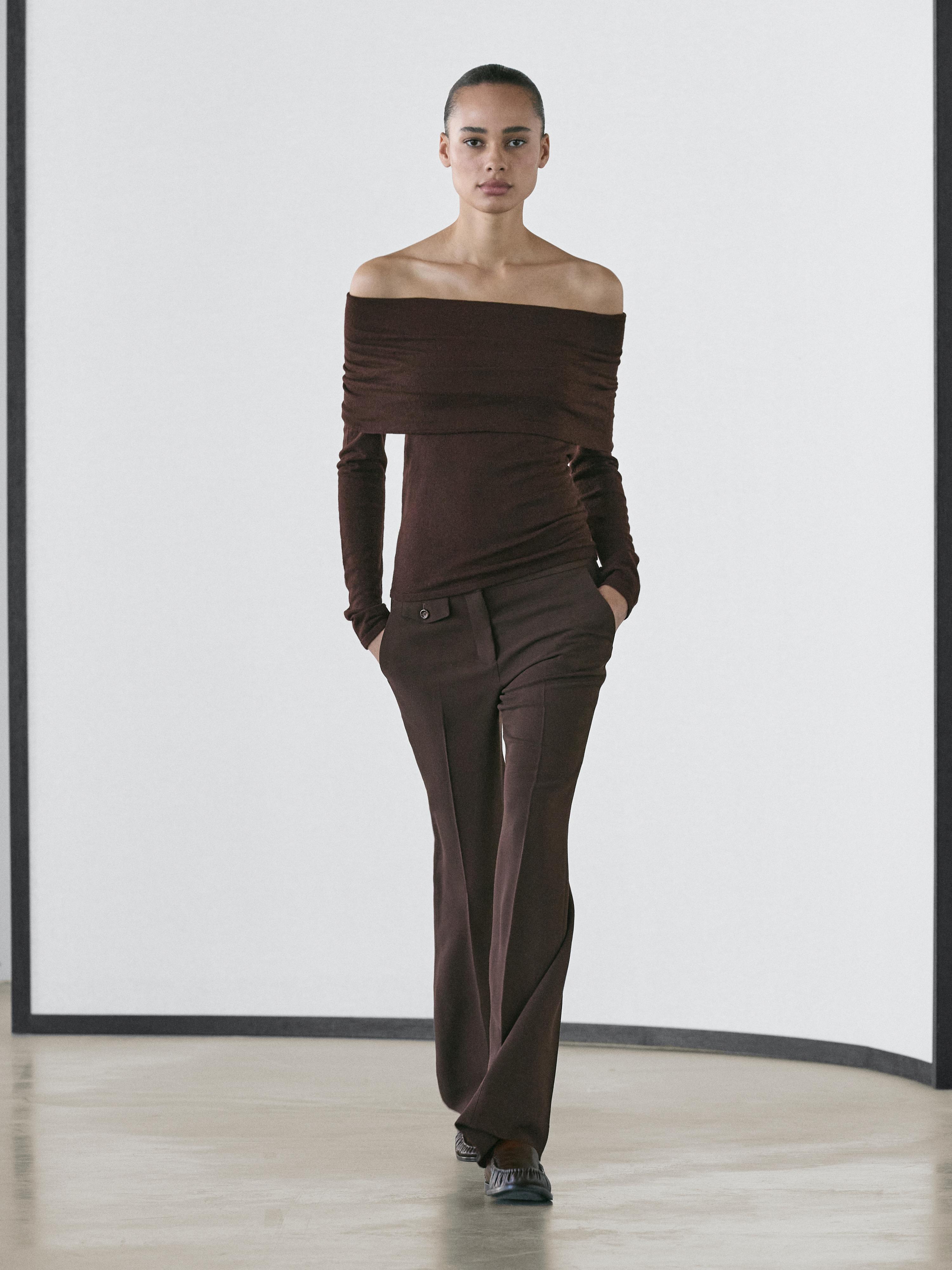 Knit wool blend off-the-shoulder sweater